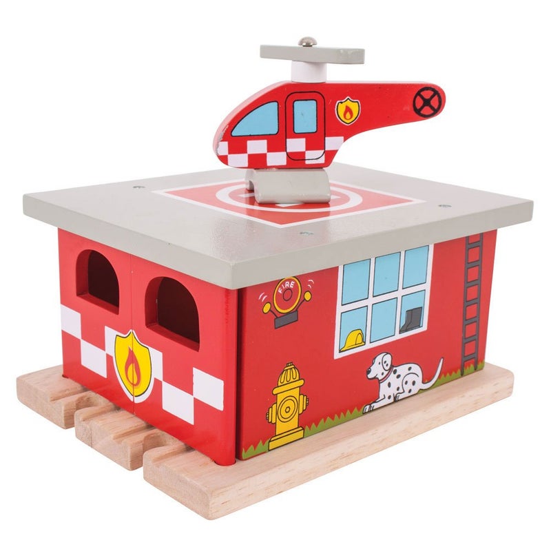 Bigjigs Rail Firestation Shed, Red - Image 4